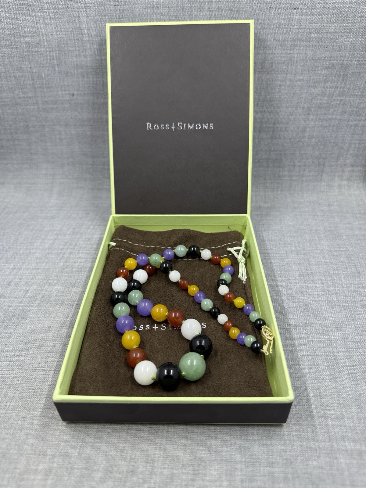 Ross-Simons 14K Clasp Multi-Color Graduated Jade Bead Necklace w/ Pouch & Box