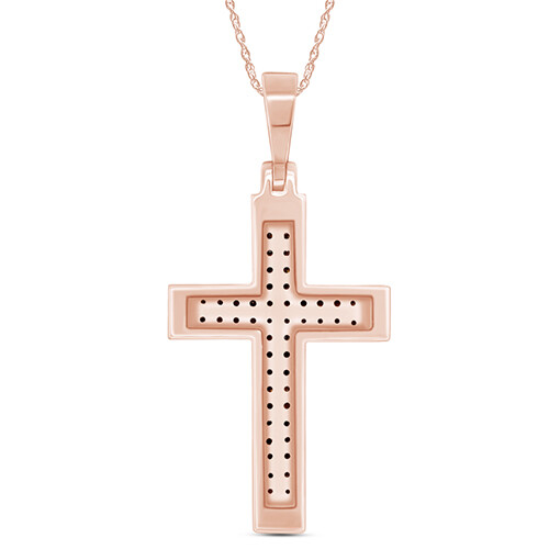0.17 Ct Cognac Natural Diamond Cross Pendant In 10K Rose Gold -IGI-