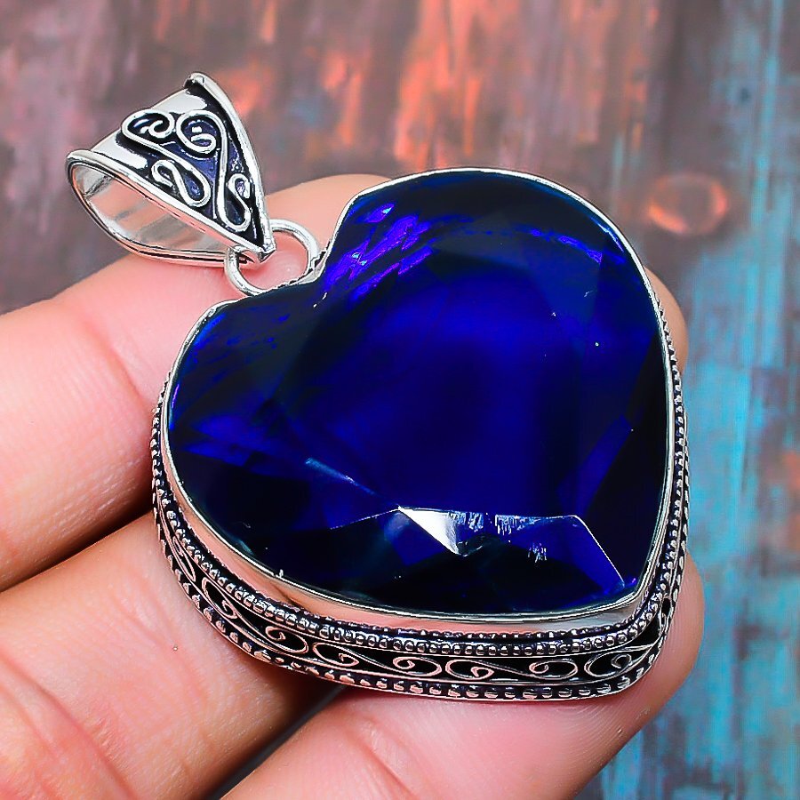 London Blue Topaz Gemstone Handmade Gift Jewelry Pendant 1.97″ u846