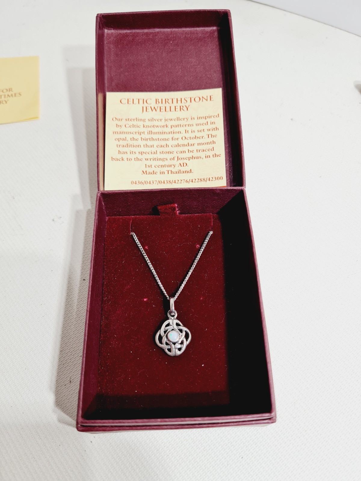 Past Times Celtic Opal Birthstone Pendant & Sterling Silver 40 cm Chain