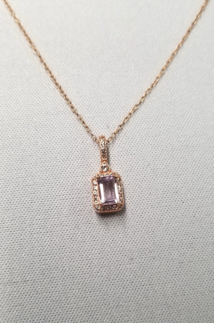 Yes Womens Amethyst 14K Rose Gold Plated Sterling Silver Necklace 18″