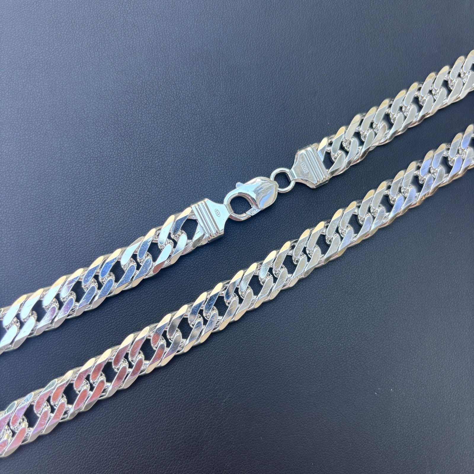 12mm Double Curb Link Chain Necklace – Solid 925 Sterling Silver MADE IN ITALY