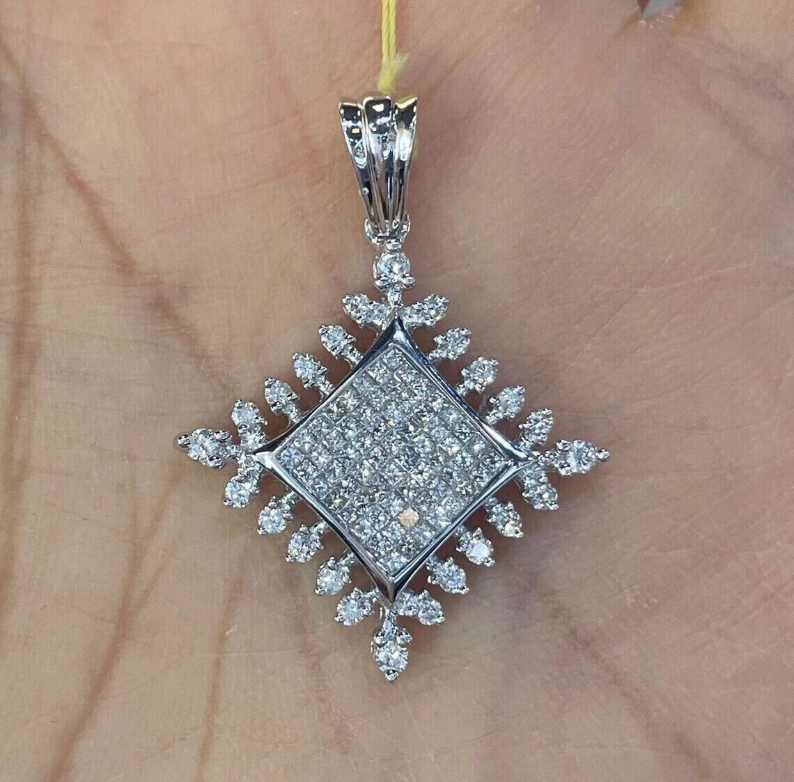 1.50Ct Round Diamond Square Pendant 14K White Gold Plated 18″ Free Chai
