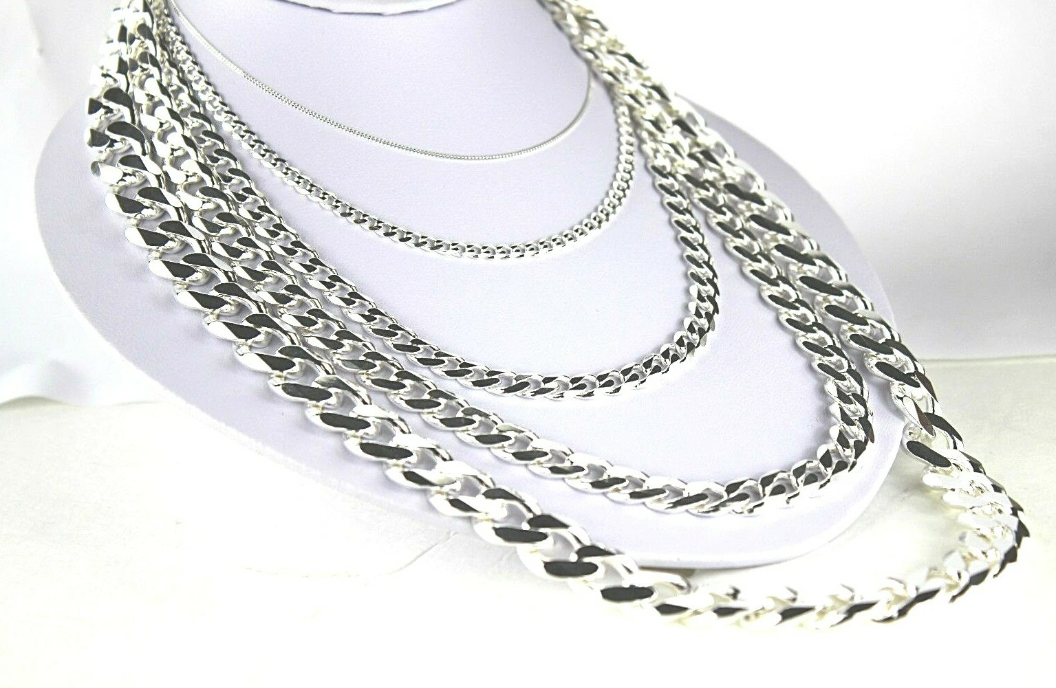 .925 Sterling Silver Cuban Link Chain Necklace 1.5mm ~15mm Men Women 16″~40″