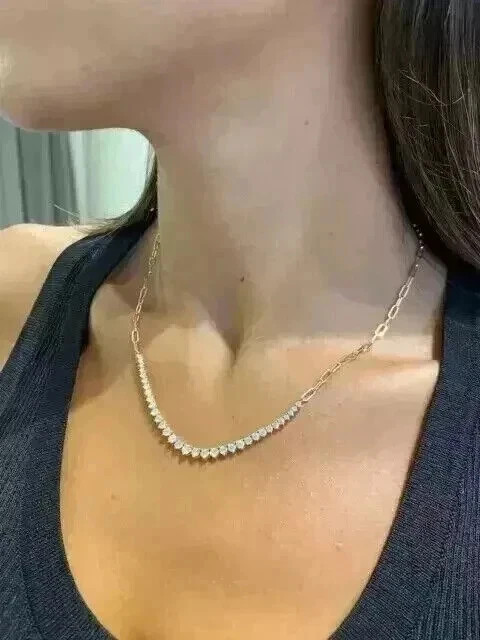 4Ct Round Cut Lab Created Diamond Half Tennis Necklace 14K Yellow Gold Plated