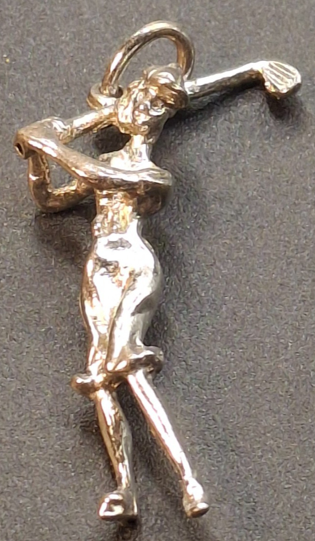 Vtg 925 Sterling Silver Female Golfer Charm 1 Inch Golfing Sports Gift Pendant