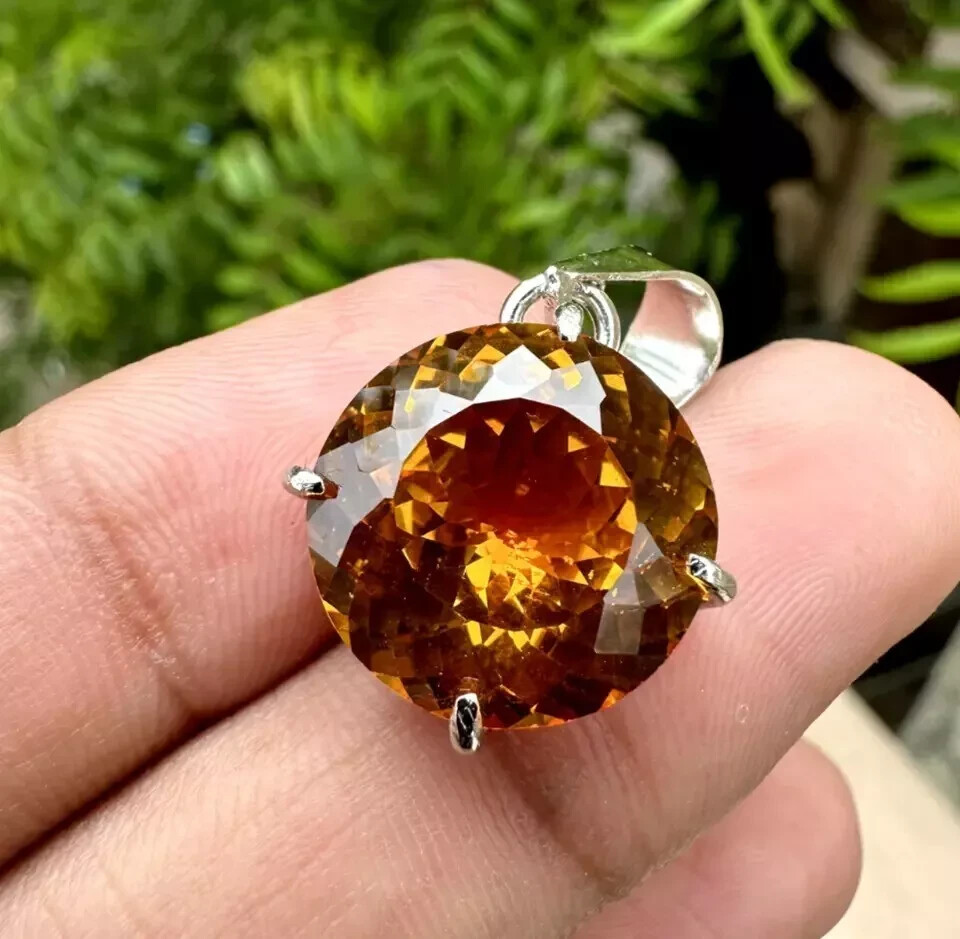Natural Certified 40 Ct Orange Sapphire Loose Gemstone 925 Solid Silver Pendant