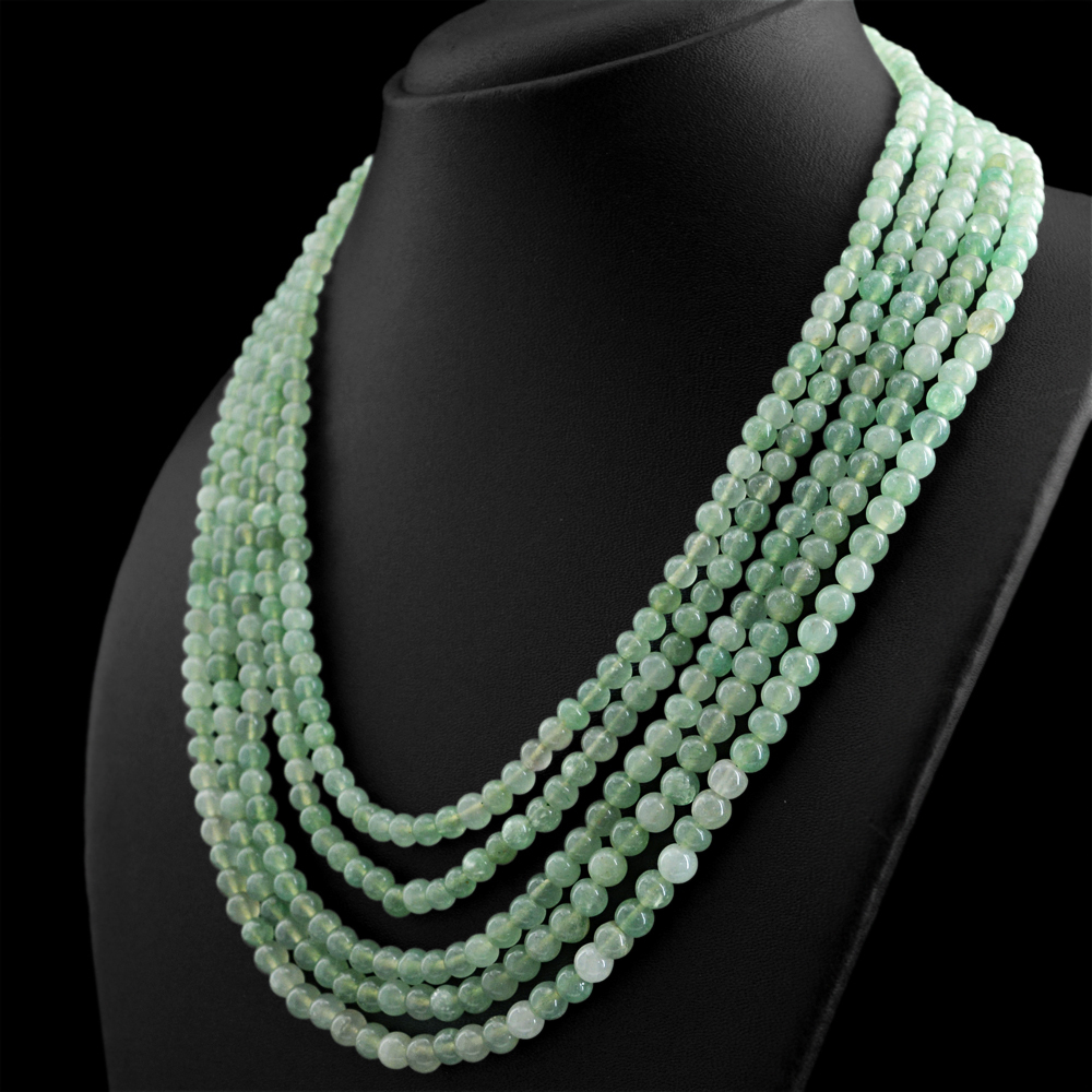 486.00 CTS NATURAL 5 LINE RICH GREEN AQUAMARINE ROUND BEADS HAND MADE NECKLACE
