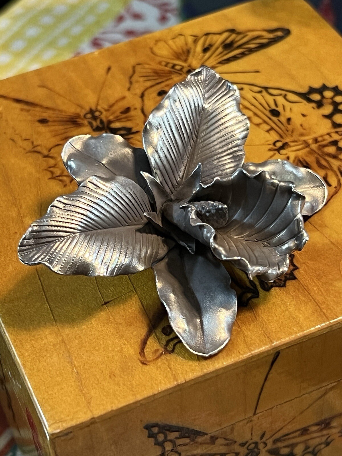 .999 Fine Silver Orchid Flower Pendant By Shana 2005 Chain Not Included A22