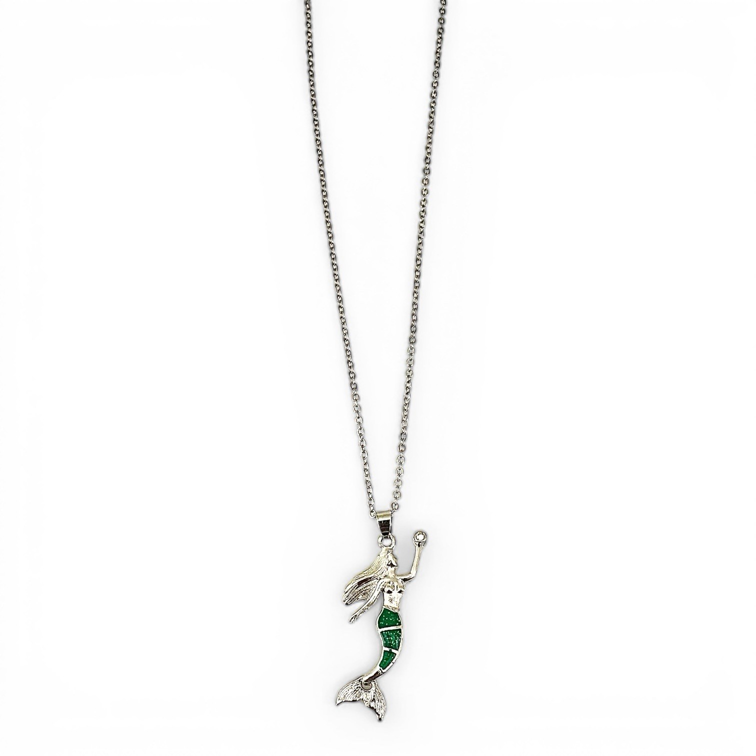 New Sterling Silver Mermaid Pendant Necklace with Green Opal Inlay 🇺🇸 Seller