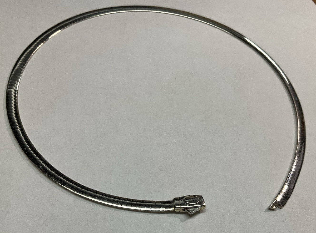STERLING (925) & 14KT OMEGA DOUBLE SIDE Reversible 17” domed necklace Italy VJC