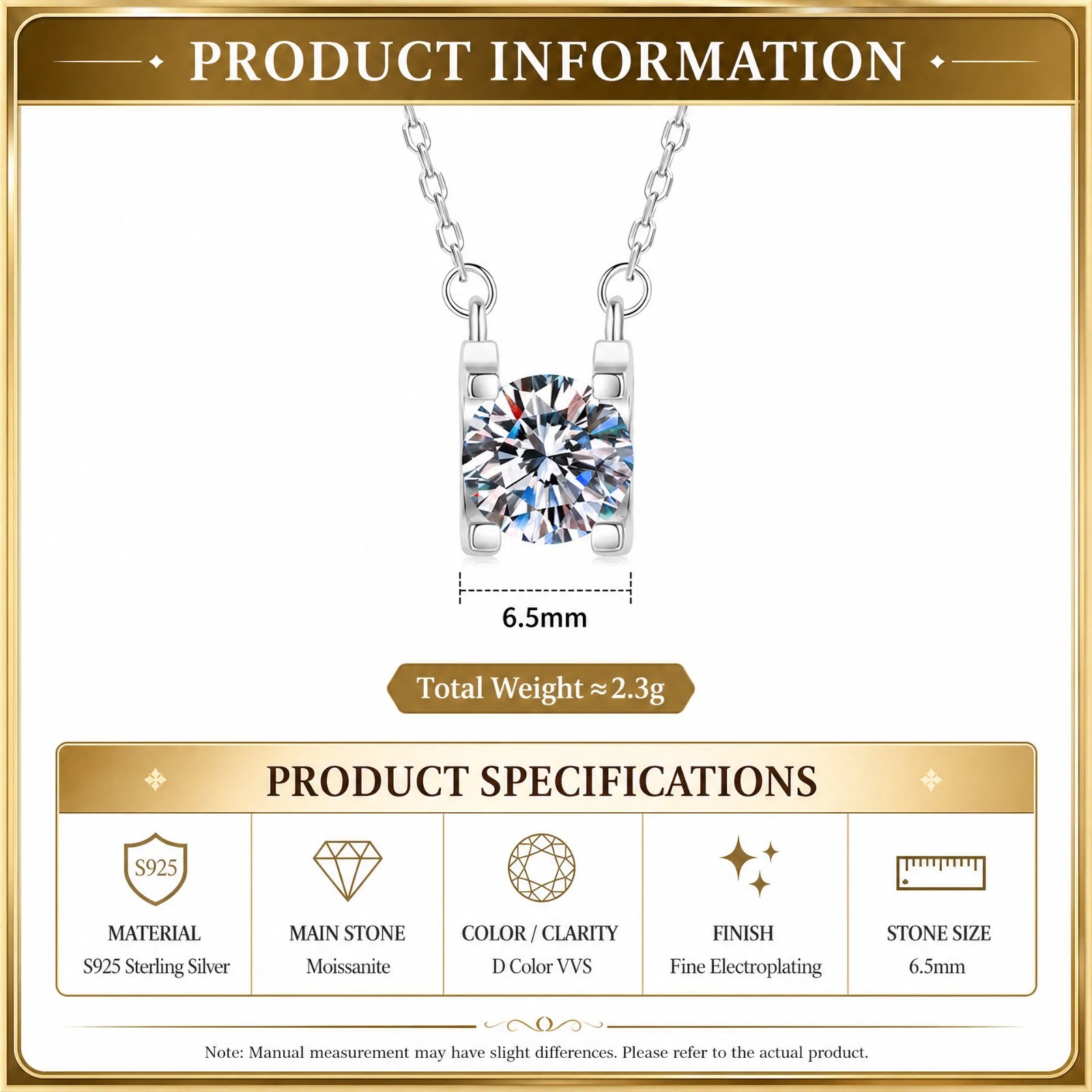 1CT Moissanite Pendant Necklace 925 Sterling Silver White Gold Plated