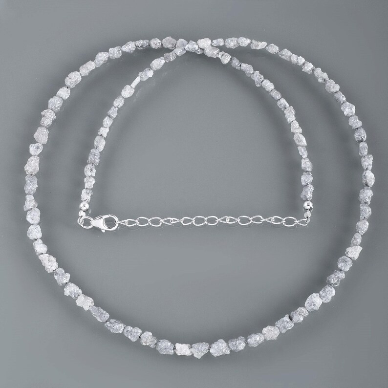 Natural Rough Gray Diamond Nuggets Beaded Necklace 925 Sterling Silver Gift 18″