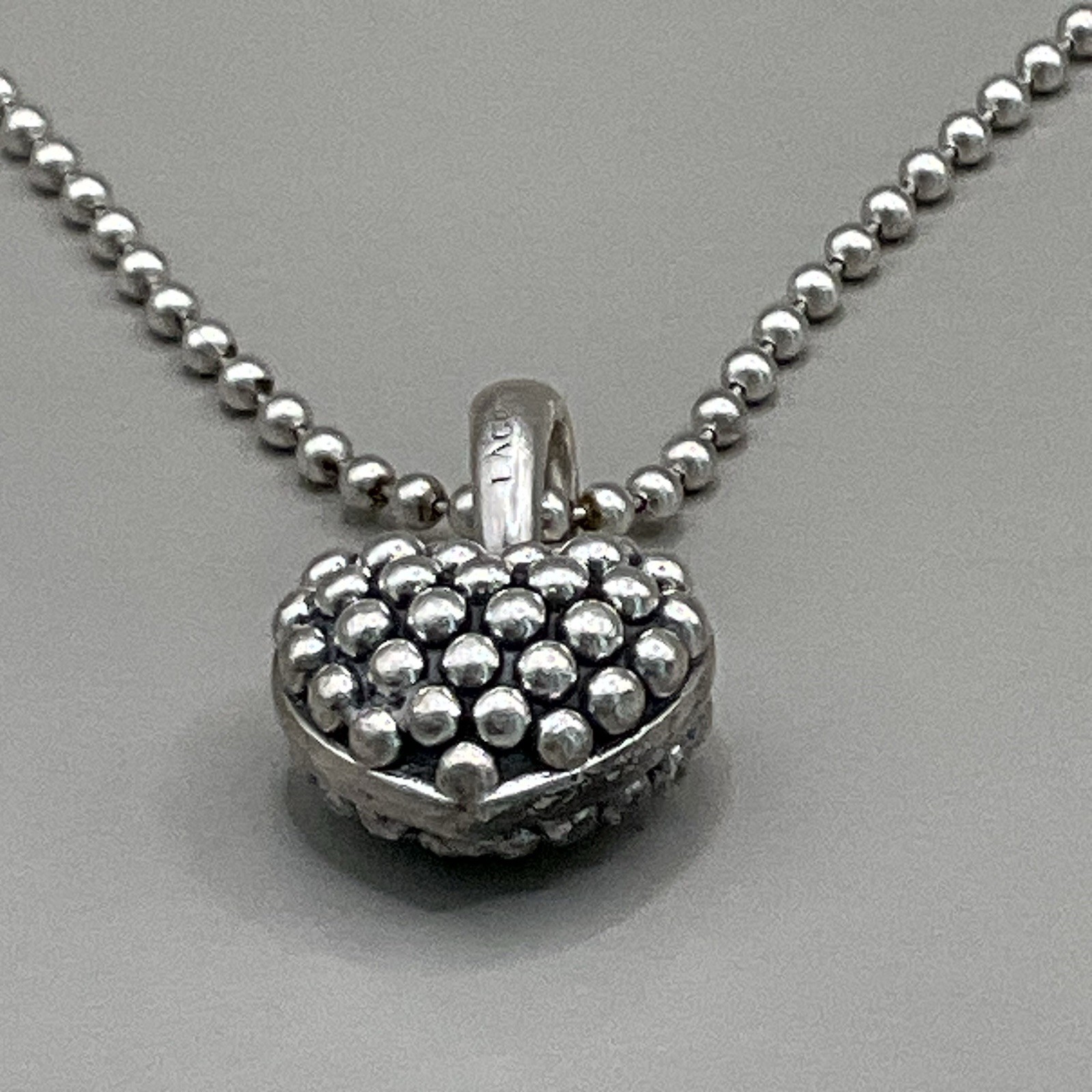 Lagos Necklace Sterling Silver 925 Caviar Chain Puffy Heart Pendant
