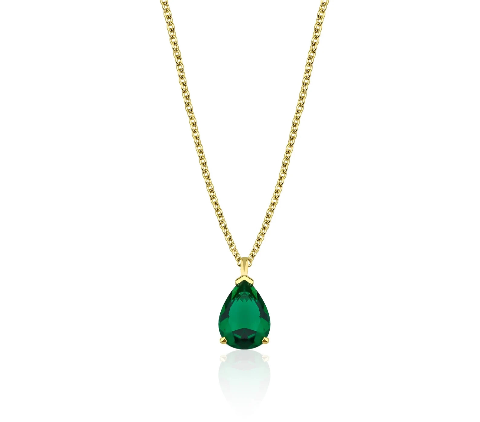 14K YELLOW GOLD PEAR SHAPE SOLITAIRE EMERALD NECKLACE, MAY BIRTHSTONE, GEMSTONE