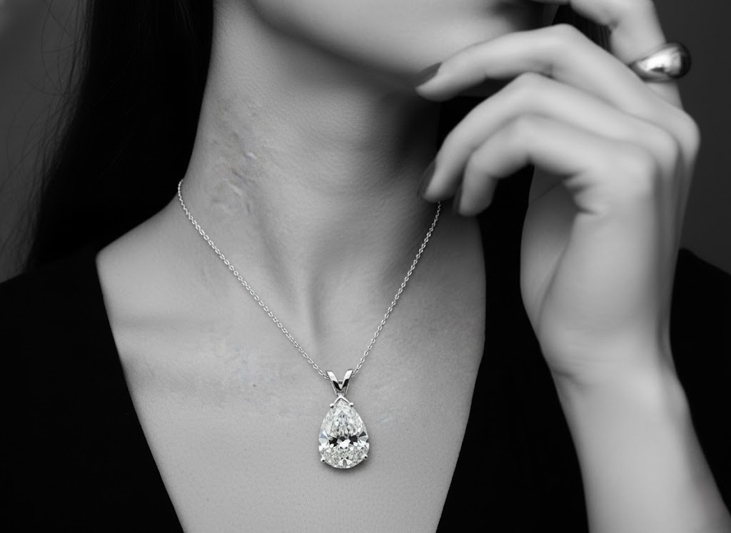 5.00Ct Pear Cut Lab Created Diamond 14k White Gold Plated 925 Solitaire Necklace