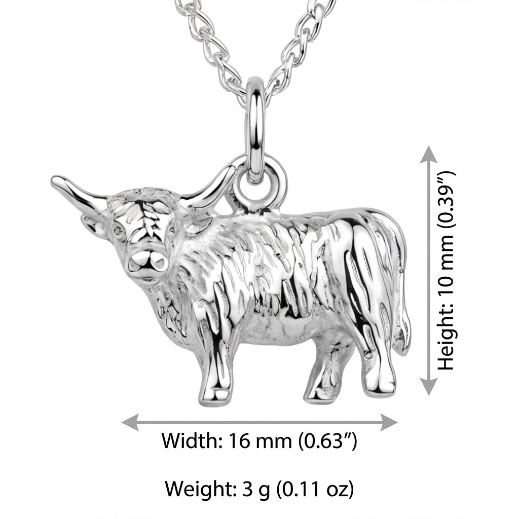 Scottish Necklace – silver highland cow pendant and 18 inch silver chain