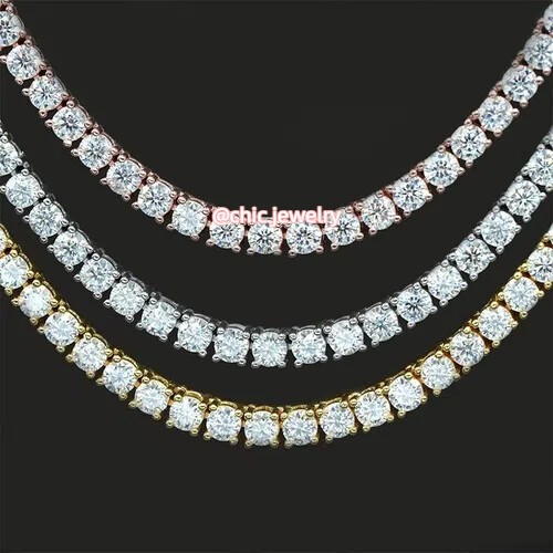 2-6mm 6″-24″ Real VVS1 D Moissanite Tennis Chain 925 Silver Pass Diamnd Tester!