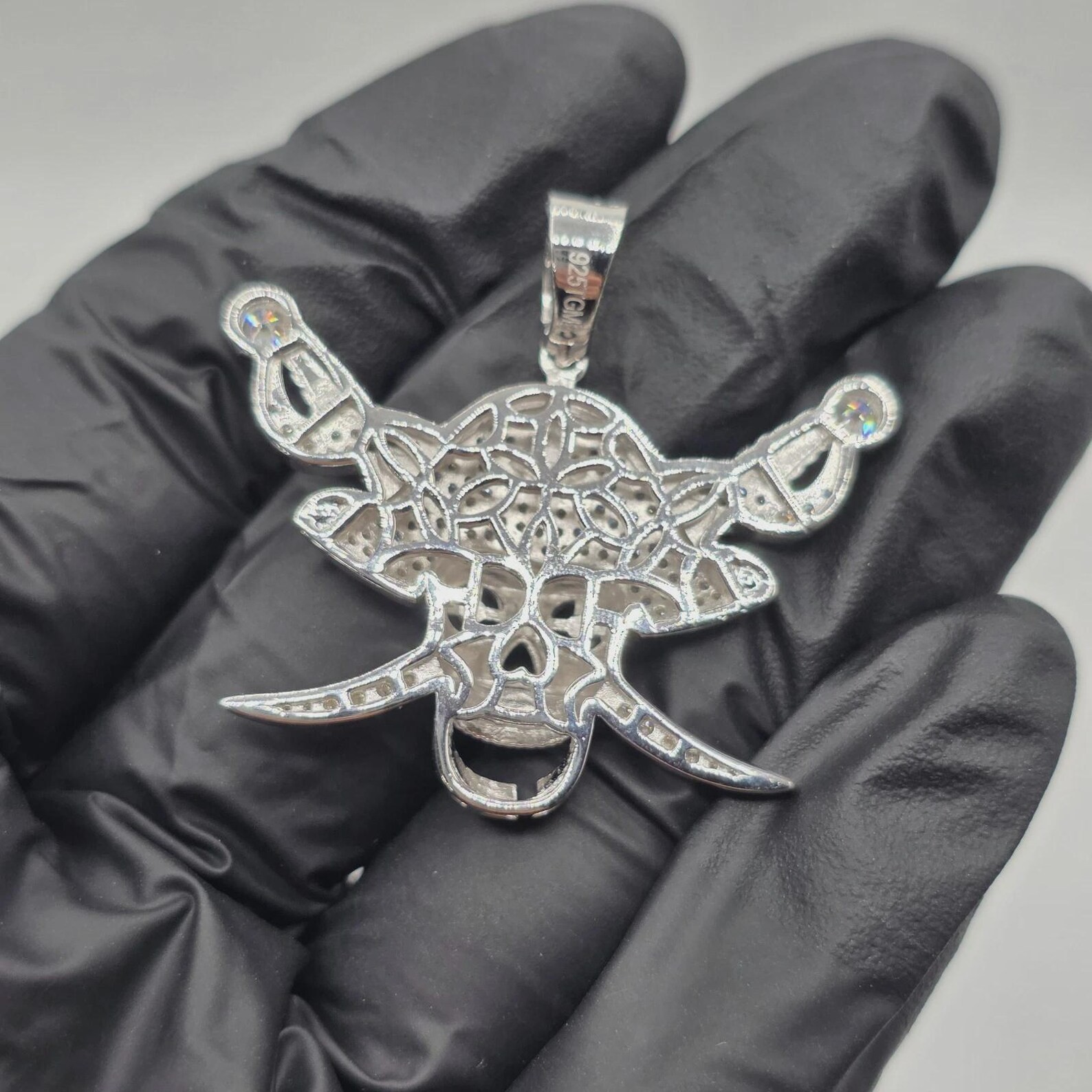 1 Ct Round Cut Lab Created Moissanite Pirate Shape Pendant 14K White Gold Plated