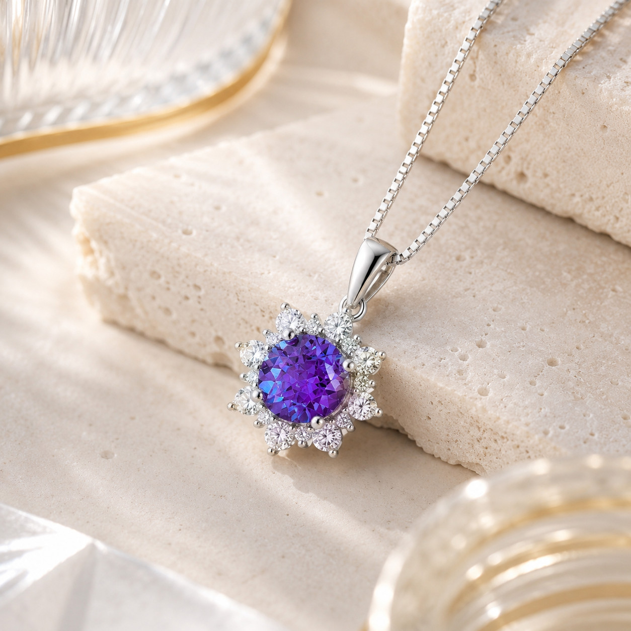 Alexandrite Necklace 925 Sterling Silver Color Changing Pendant Winter Jewelry