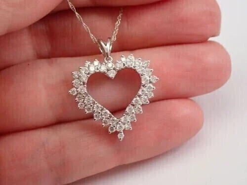 2Ct Lab Created Diamond Round Heart Pendant 14K White Gold Plated Chain Free 18″