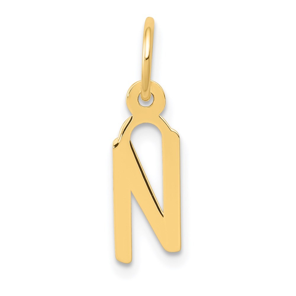 14k Yellow Gold Small Slanted Block Letter N Initial Charm Pendant