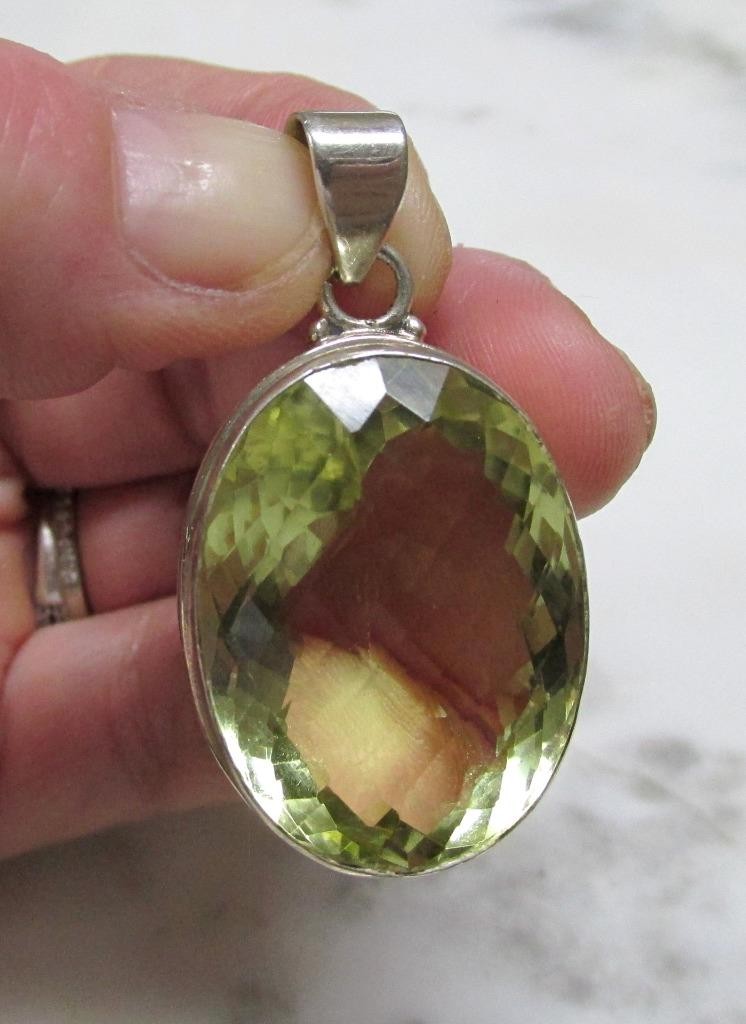 Faceted Unknown Stone Sterling Silver Dangle Pendant ~ 19.4grams ~ 6-C487
