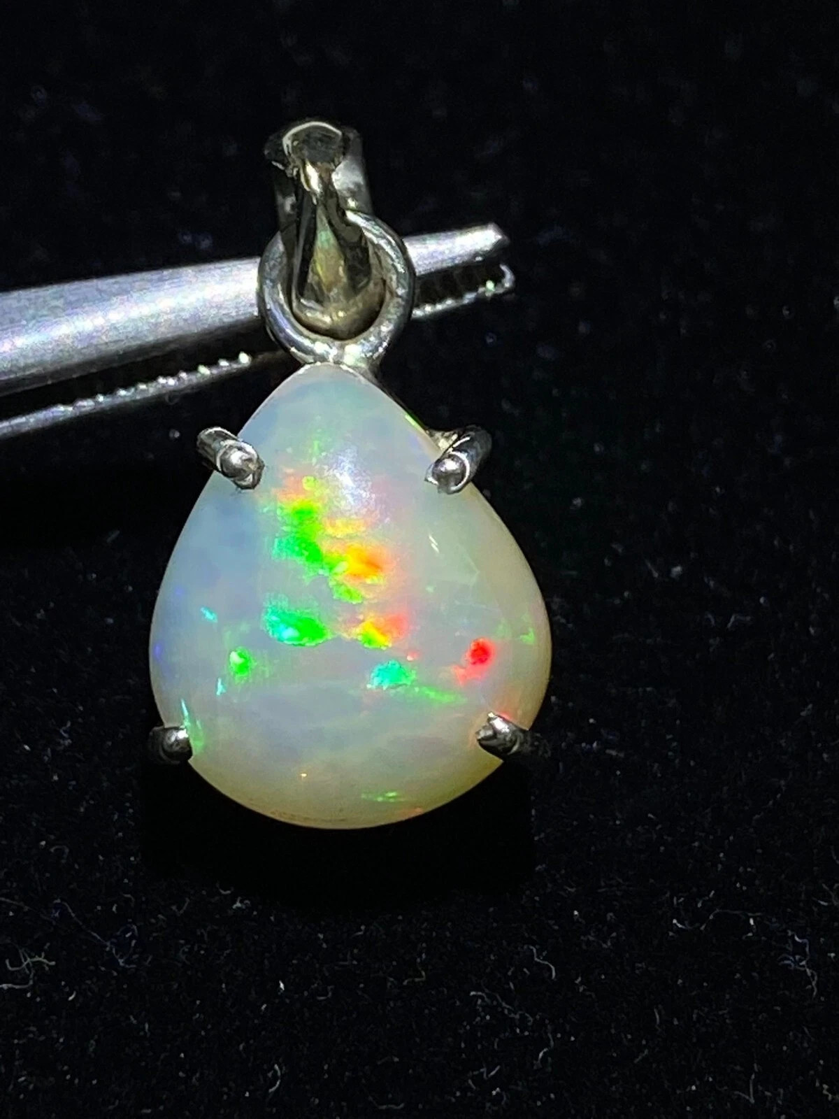 Natural 15 Ct White Multicolor Opal 925 Solid Silver Pendant Gemstone Pear Cut