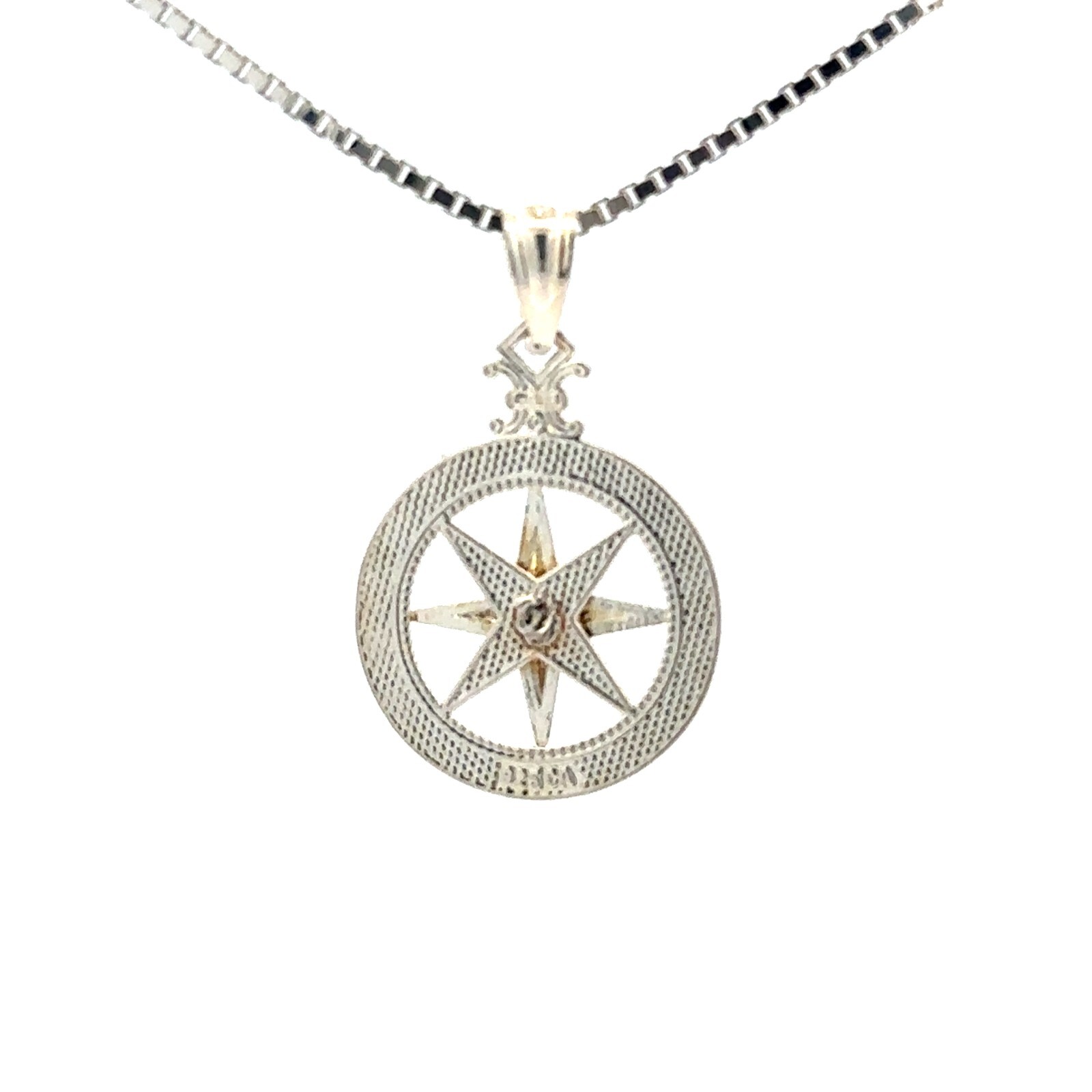 Sterling Silver Compass Rose Pendant/Charm (1/2 x 3/4 Inch)