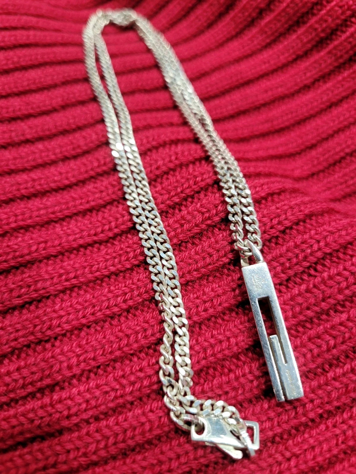 Gucci- Large 1″ Cutout G 925 Silver Pendant 20″ Necklace-US Seller