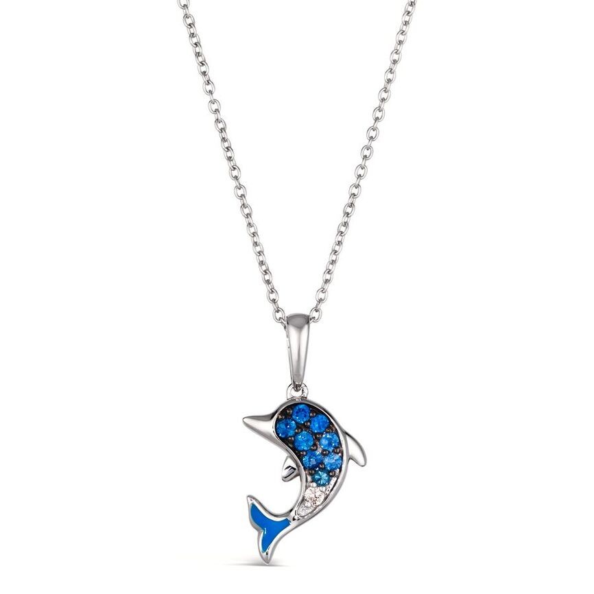 LeVian 14K White Gold 18″ Pendant Necklace with 0.17 ct. Blue Enamel & Sapphire