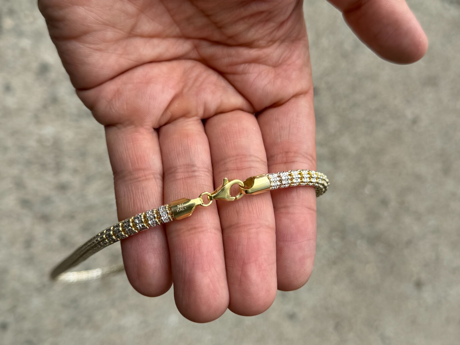 5.5mm 14k Yellow Gold Two Tone Diamond-Cut Ice Link Chain Sterling Silver 925