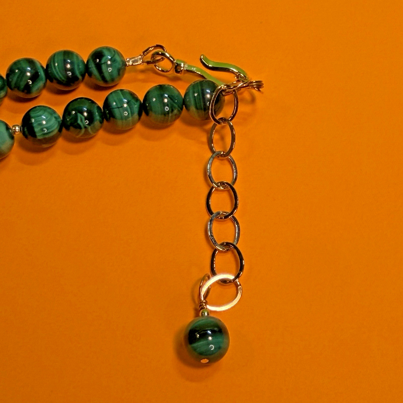 NATURAL EARTHY GREEN CURVED CRESCENT MALACHITE ARTISAN NECKLACE EARRING SET