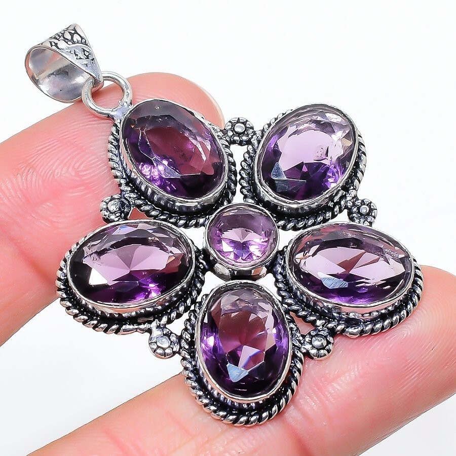 Purple Amethyst Gemstone Handmade 925 Sterling Silver Jewelry Pendant Size 2″