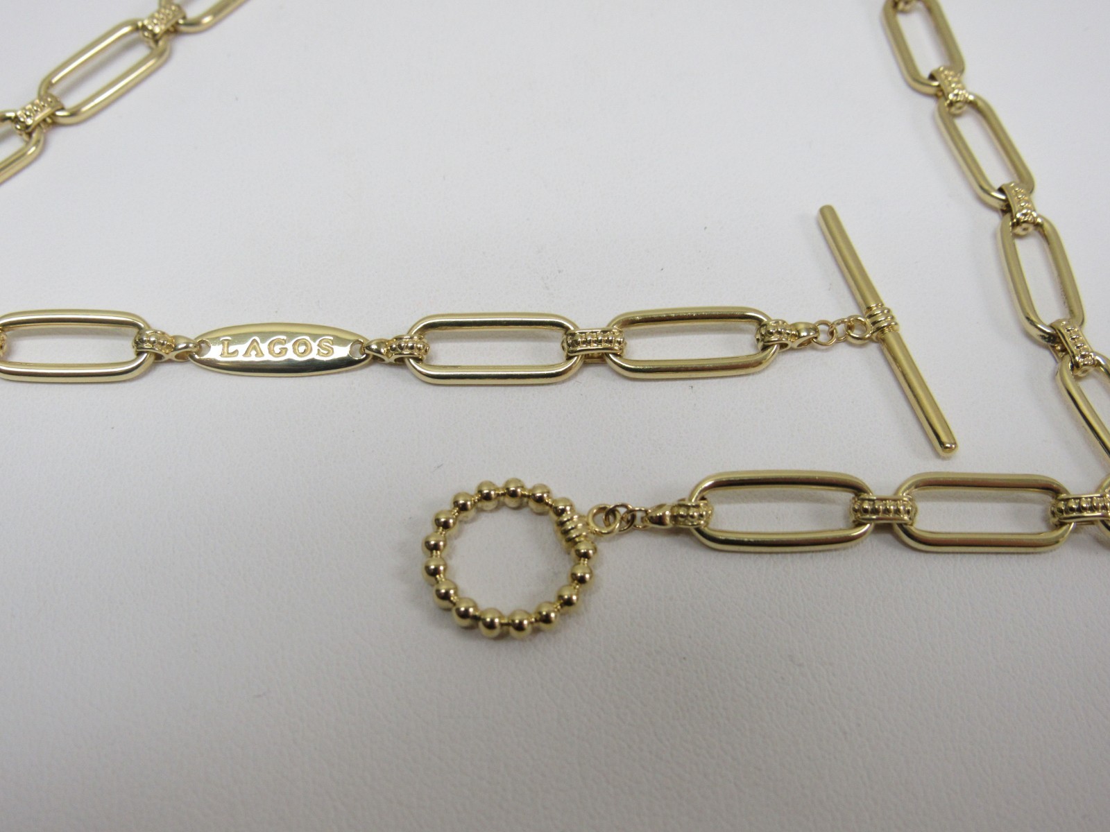 Designer LAGOS 18K Signature Caviar Gold Oval Link Necklace, 18″ Length