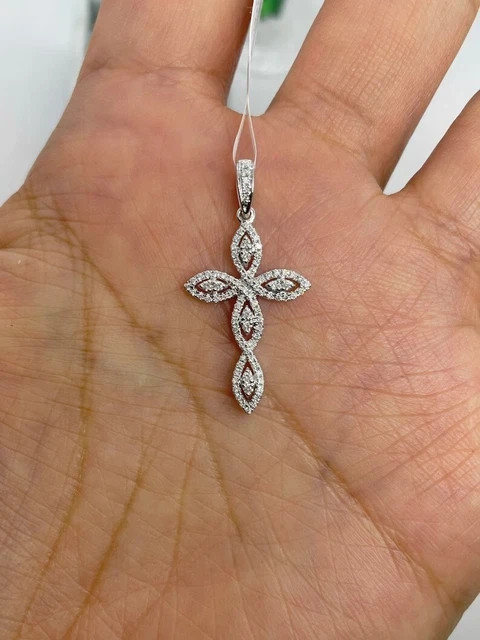 2.10ct Lab Grown Diamond Gorgeous Cross Charm Pendant 14K White Gold Plated