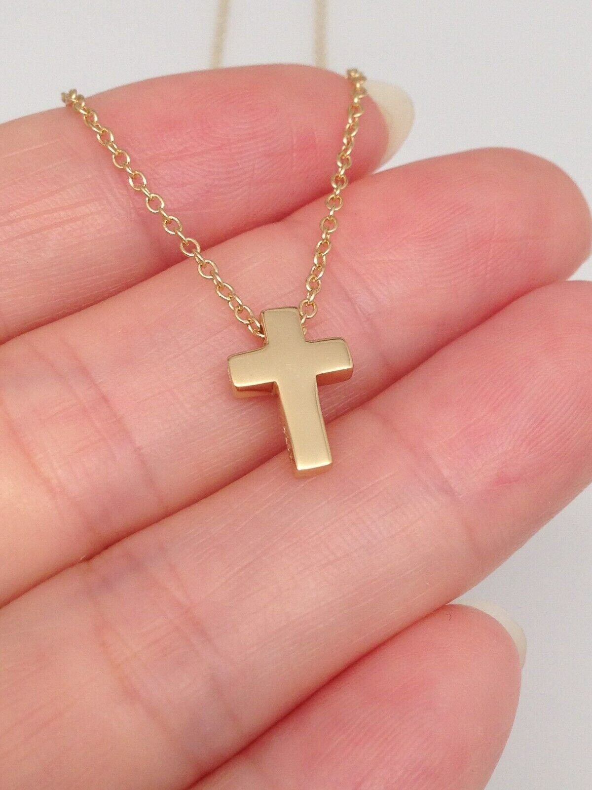 Gold Plated Cross Necklace 925 Sterling Silver Pendant Womens Small 11mm Slide