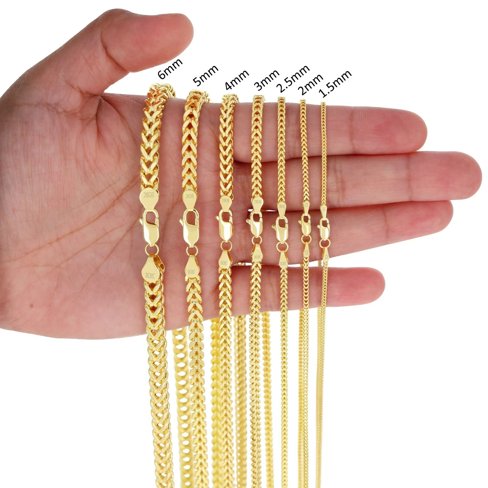 10K Yellow Gold 1.5mm-6mm Franco Square Box Chain Necklace Men Womens 16″- 28″