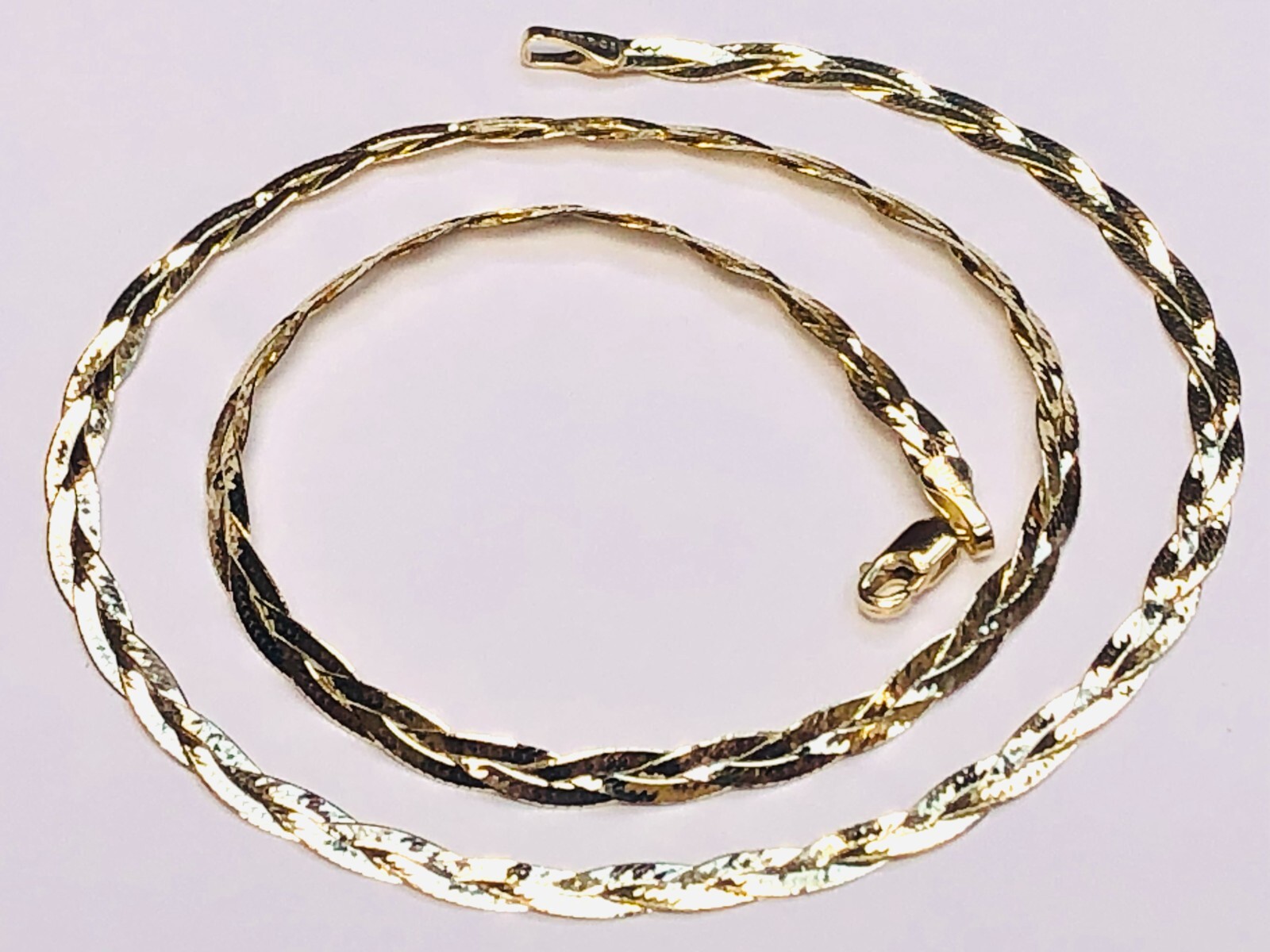 14k Yellow Gold 3.2 MM 16″ Braided Flexible HERRINGBONE Chain Necklace 3.4 Grams