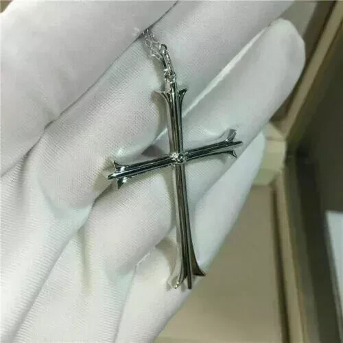 1.00Ct Round Cut VVS1 Diamond Cross Pendant 14K White Gold Finish Free Chain