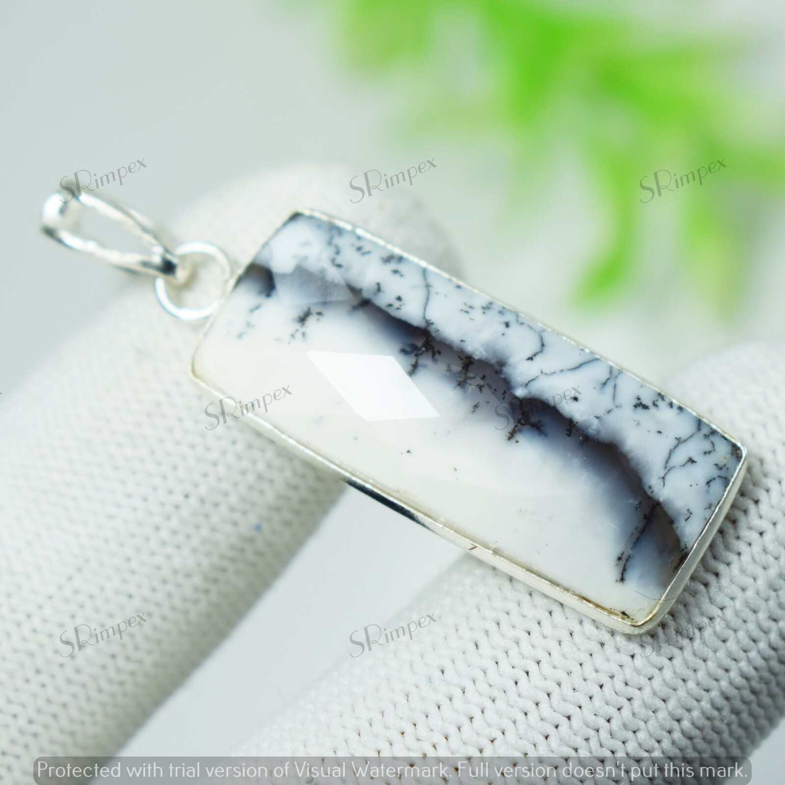 Dendrite Opal Pendant 925 Sterling Silver Cut Gemstone Pendant 30X13 mm 3 gram