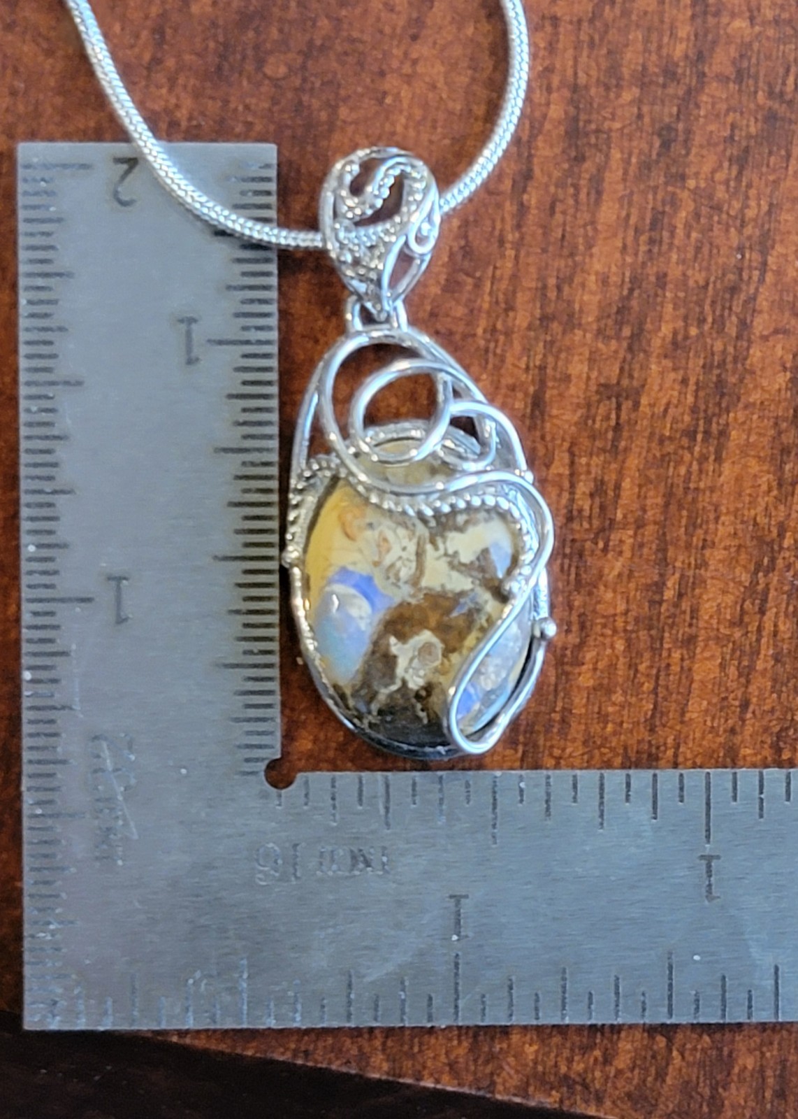 3ct. NATURAL SOLID AUSTRALIAN COOBER PEDY OPAL STERLING SILVER PENDANT & CHAIN