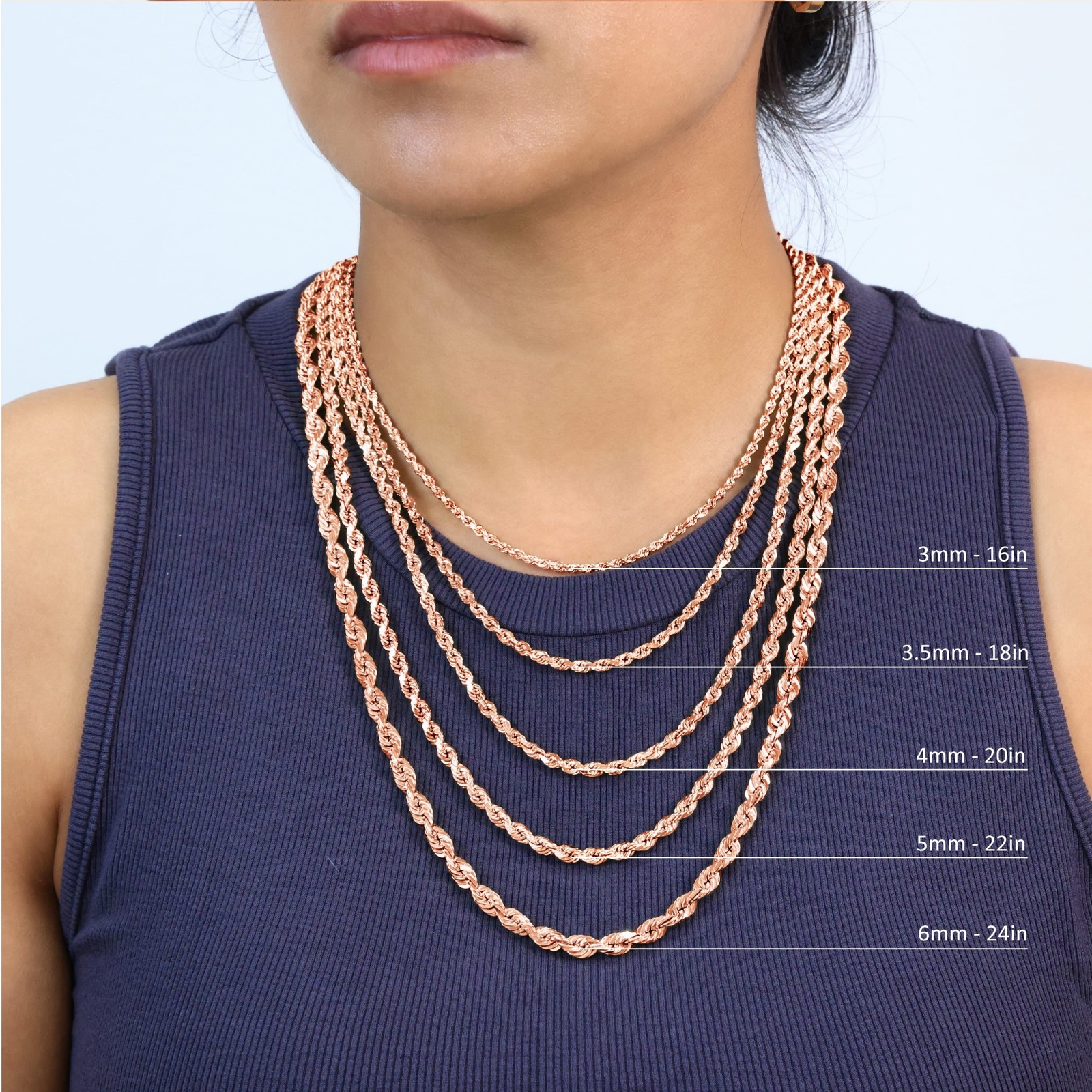 14K Rose Gold 1.5mm-6mm Diamond Cut Rope Chain Necklace Mens Womens 16″-30″