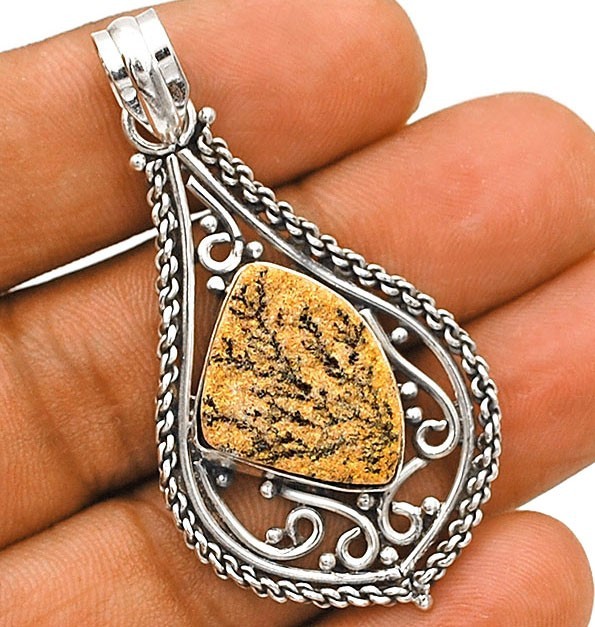 Natural Psilomelane Dendrite German 925 Sterling Silver Pendant