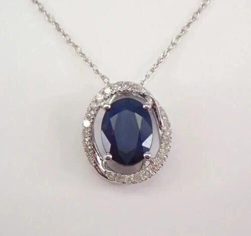 1.50Ct Oval Cut Lab Created Sapphire Halo Pendant 14K White Gold Plated 16”