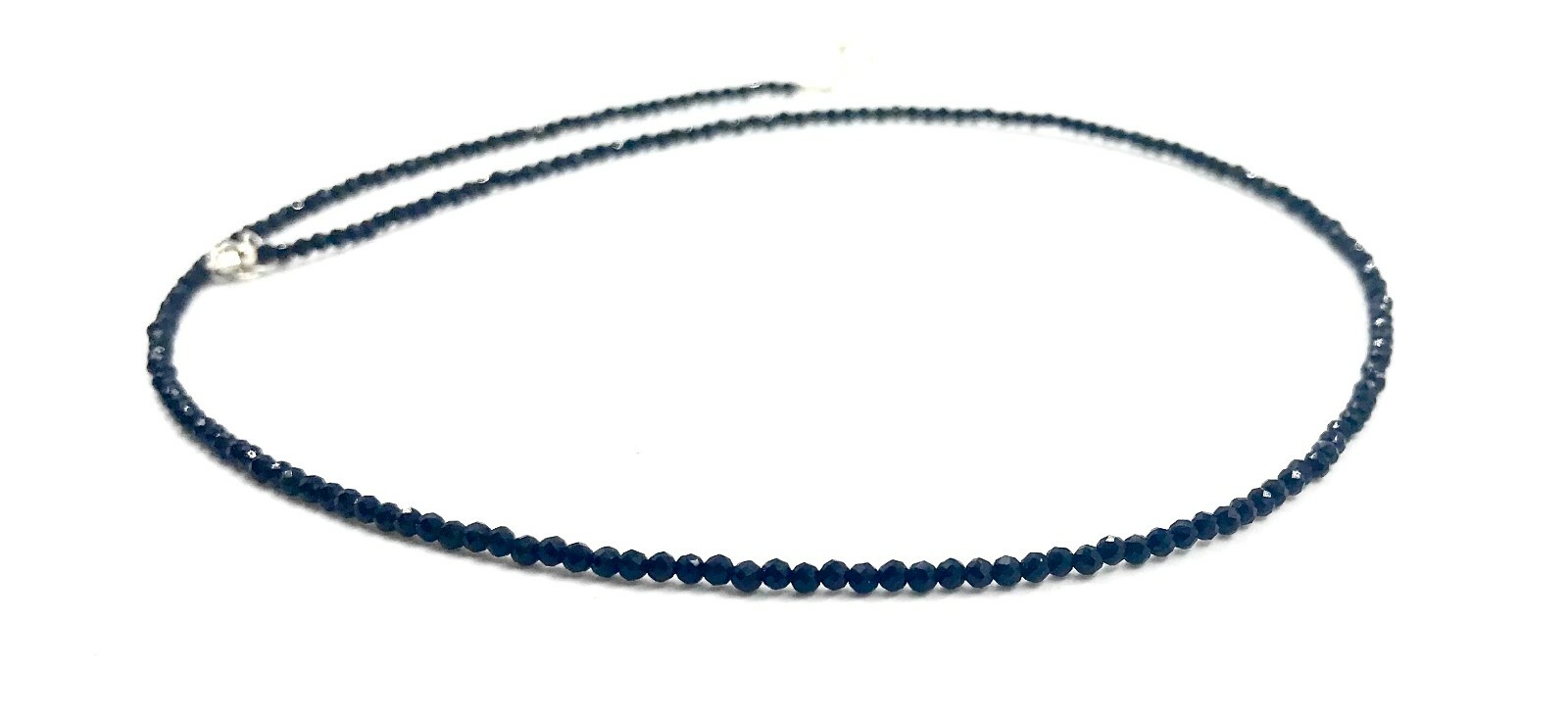 925 Silver Black Spinel Bead Strand Necklace Jewelry Women Handmade USA SELLER