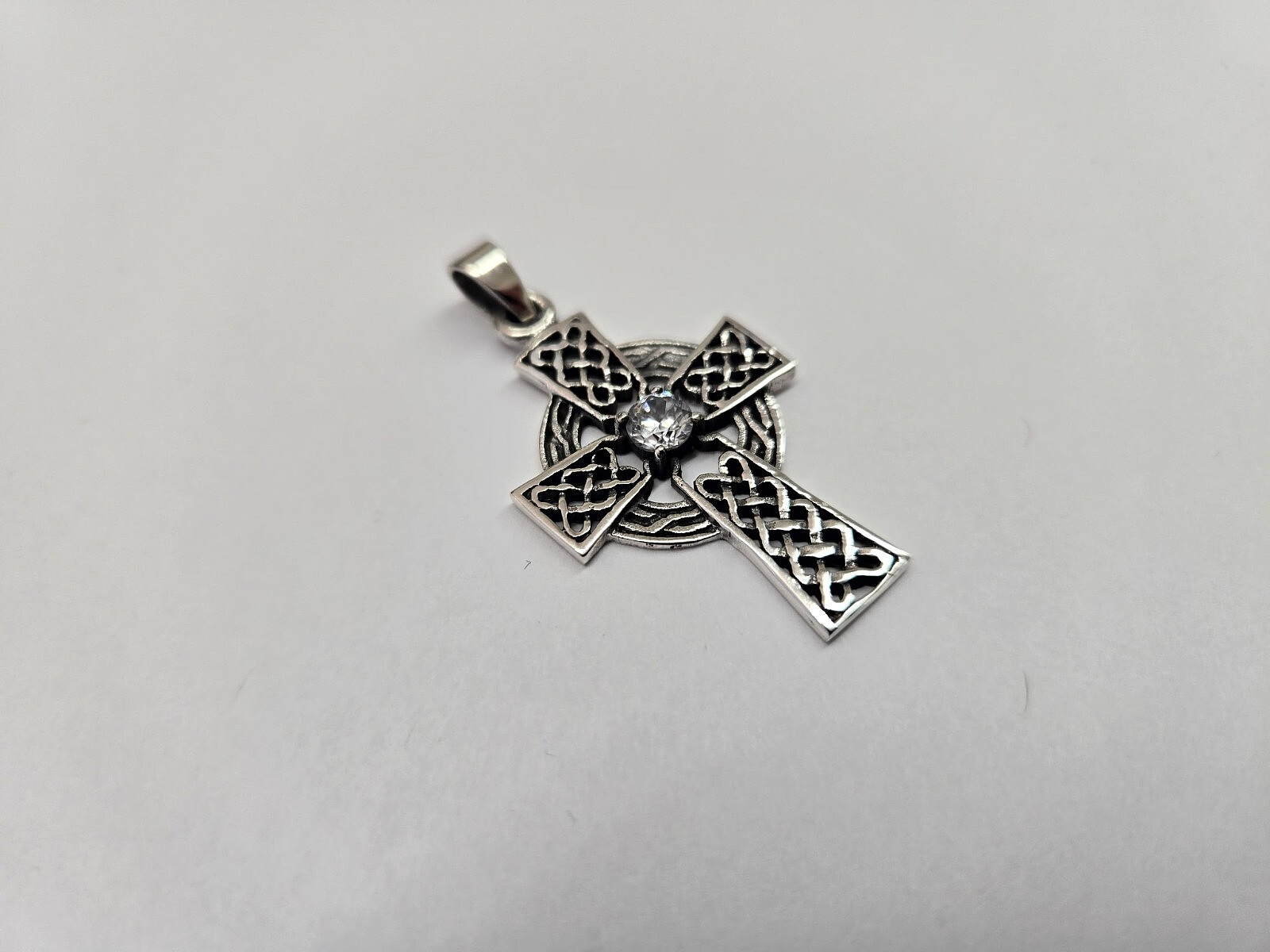 925 Sterling Silver Large Celtic Cross with CZ Pendant 1 1/2 (38mm) Inch Tall