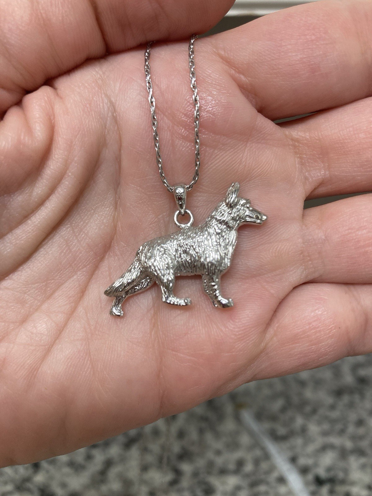 Sterling Silver German Shepard Diamond Necklace