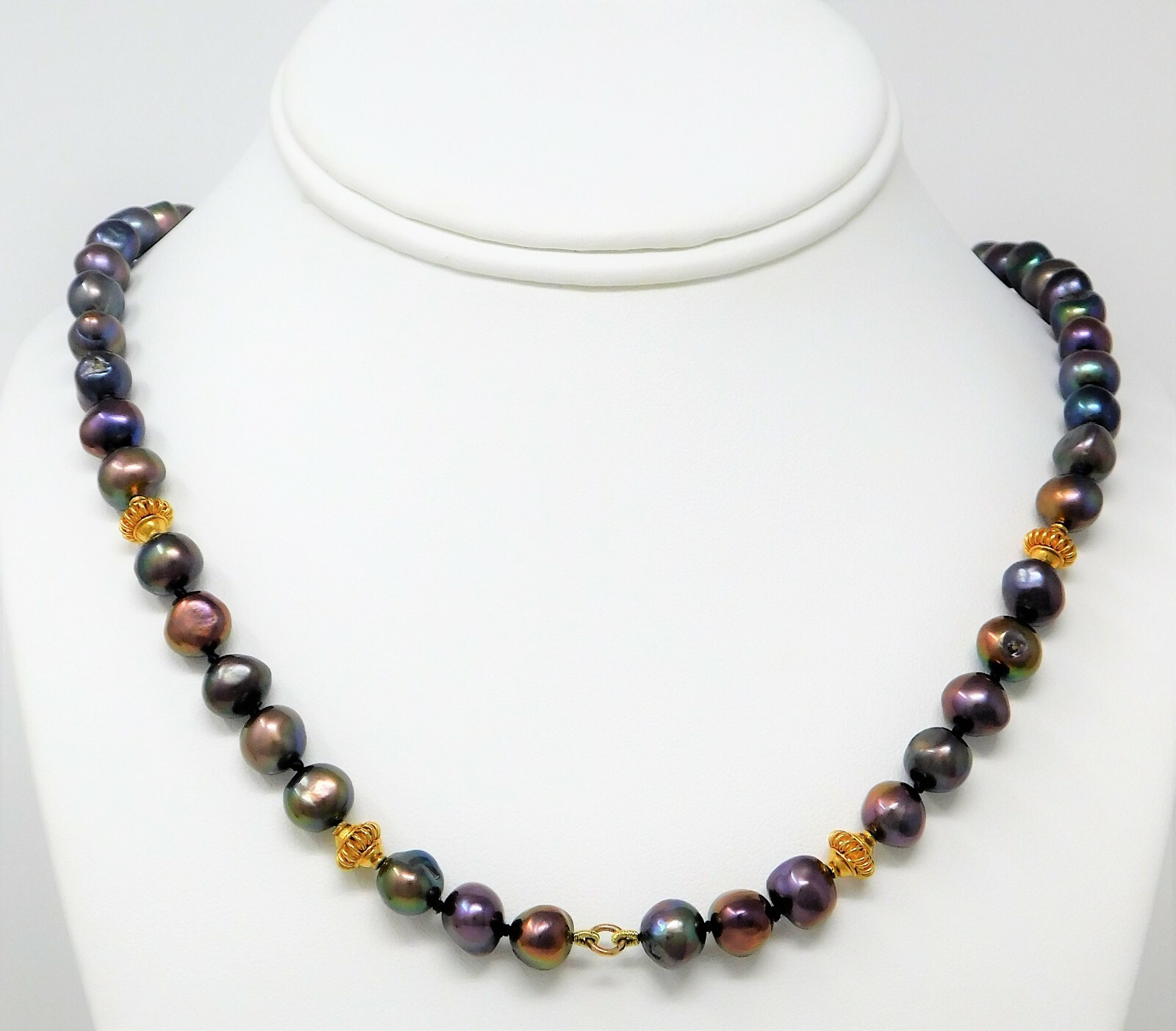 Strand of Mix Color Baroque Pearls + 18 kt Gold Beads & Hook Necklace 20″ B2400