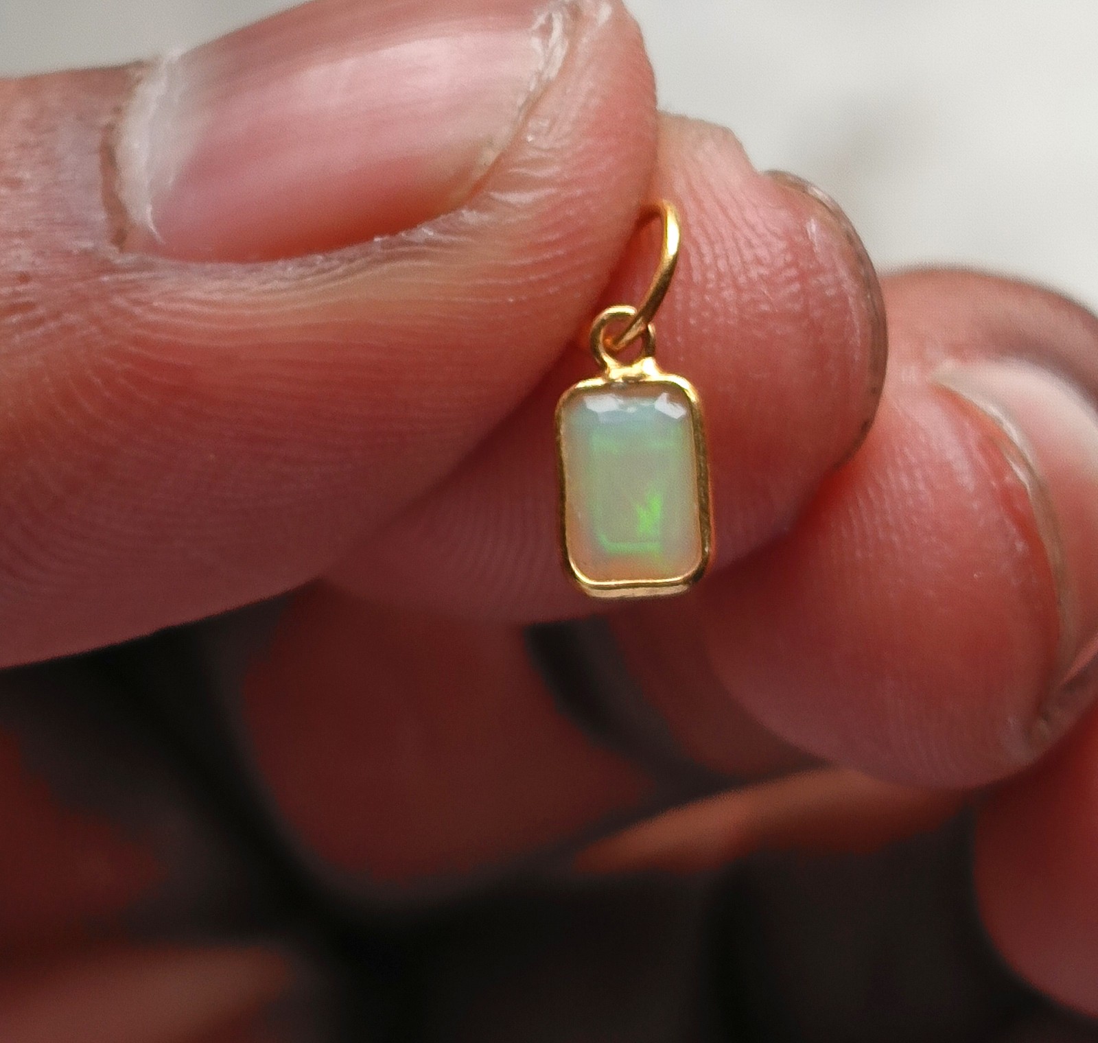 18K Solid Yellow Gold Charm Pendant Natural Ethiopian Opal Handmade Pendant